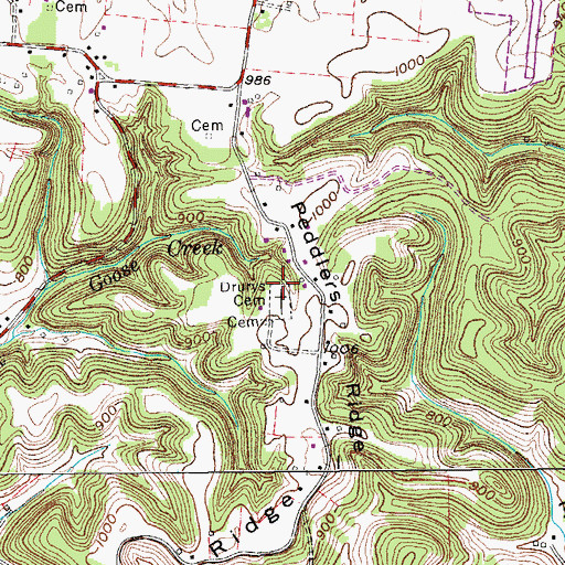 Topographic Map of Drurys Cemetery, TN