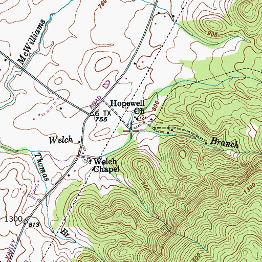 Topographic Map of Dry Branch, TN