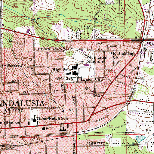 Topographic Map of Union Church, AL