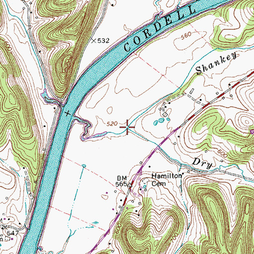 Topographic Map of Dry Branch, TN
