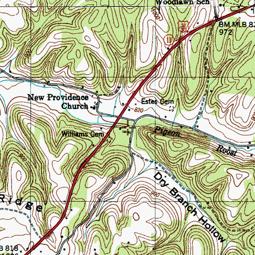Topographic Map of Dry Branch Hollow, TN