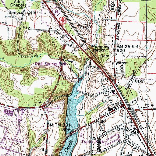 Topographic Map of Dry Creek, TN