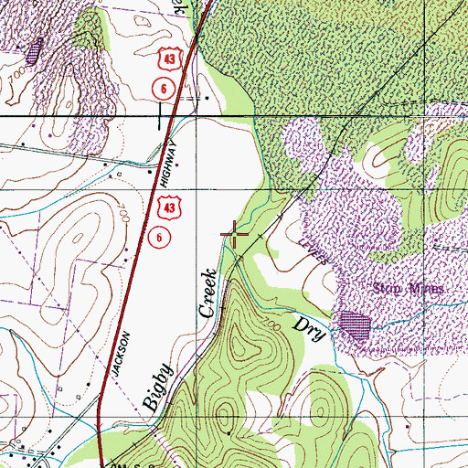 Topographic Map of Dry Creek, TN