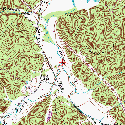 Topographic Map of Dry Creek, TN
