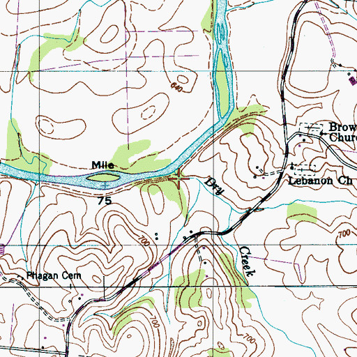 Topographic Map of Dry Creek, TN