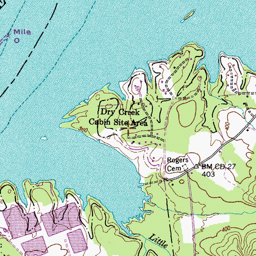 Topographic Map of Dry Creek Cabin Site Area, TN