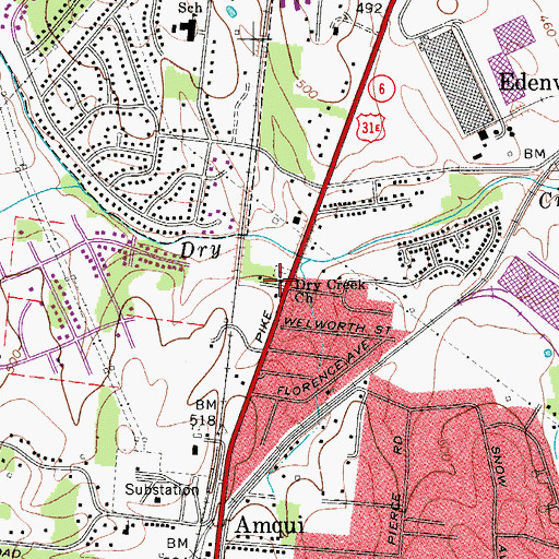 Topographic Map of Dry Creek Church, TN