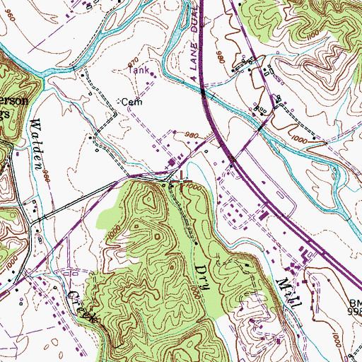 Topographic Map of Dry Fork, TN