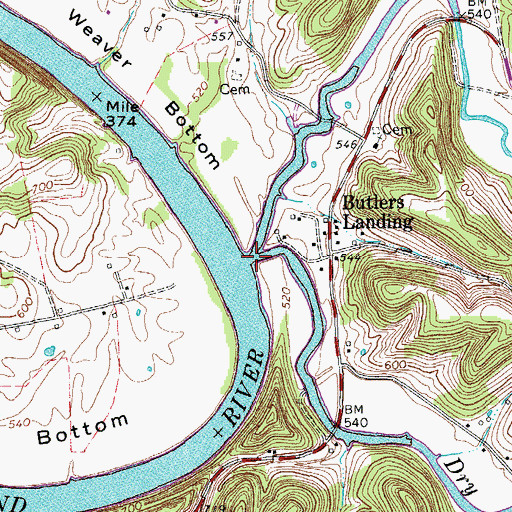 Topographic Map of Dry Fork, TN