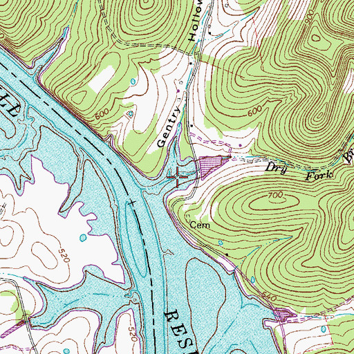 Topographic Map of Dry Fork Branch, TN