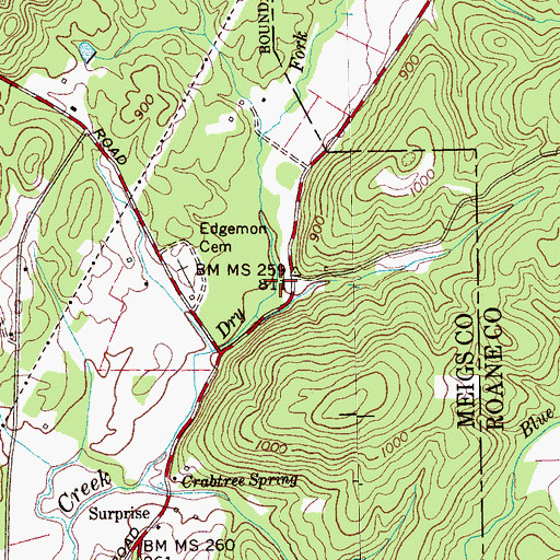 Topographic Map of Dry Fork Valley, TN