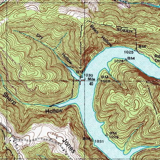 Topographic Map of Dry Hollow, TN