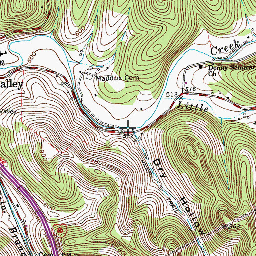 Topographic Map of Dry Hollow, TN