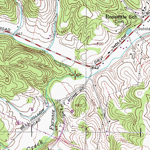 Topographic Map of Dry Hollow Branch, TN