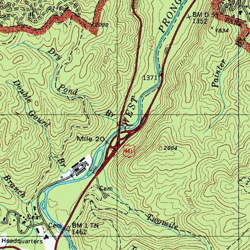 Topographic Map of Dry Pond Branch, TN