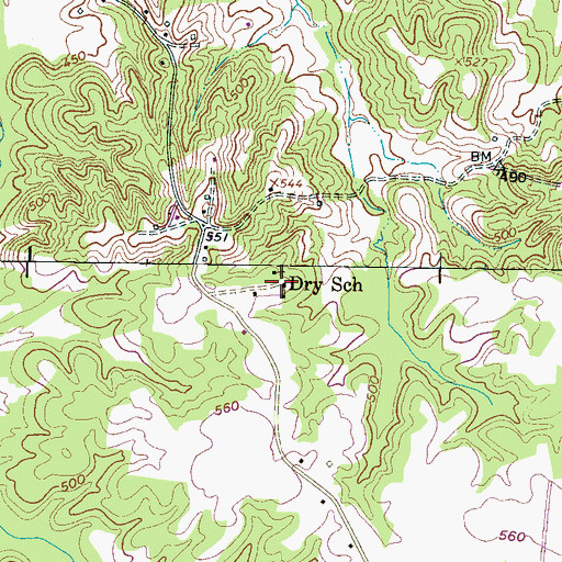 Topographic Map of Dry School, TN