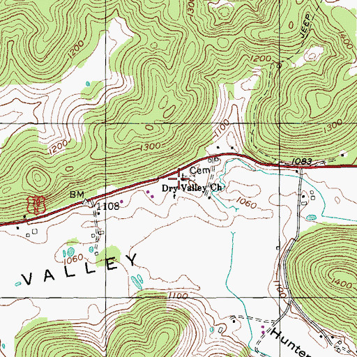 Topographic Map of Dry Valley Church, TN