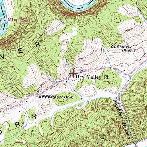 Topographic Map of Dry Valley Church, TN