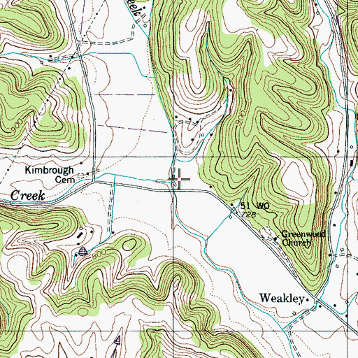 Topographic Map of Dry Weakley Creek, TN