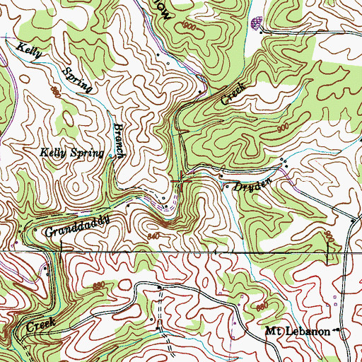 Topographic Map of Dryden Branch, TN
