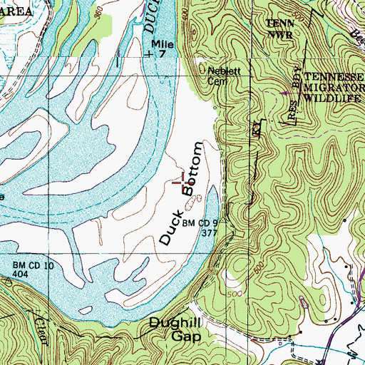 Topographic Map of Duck Bottom, TN