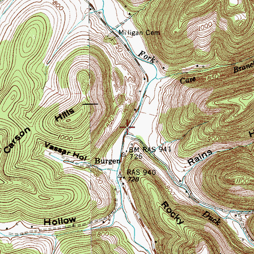 Topographic Map of Duck Branch, TN