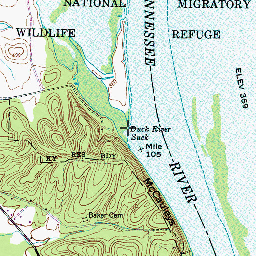Topographic Map of Duck River Suck, TN