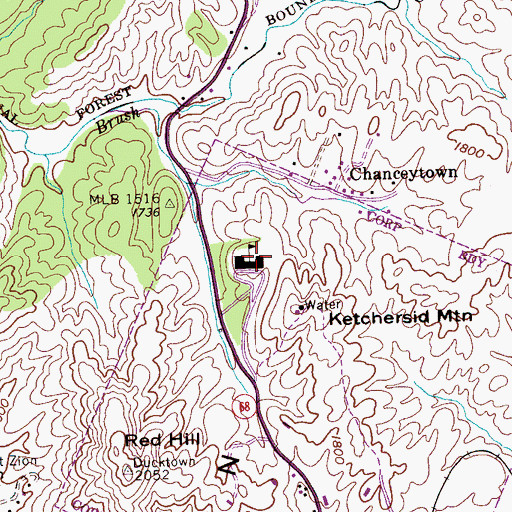 Topographic Map of Ducktown High School, TN