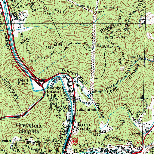 Topographic Map of Dudley Bluff, TN