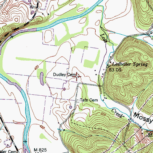 Topographic Map of Dudley Cemetery, TN