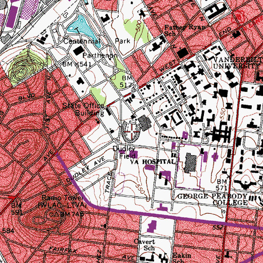 Topographic Map of Dudley Field, TN
