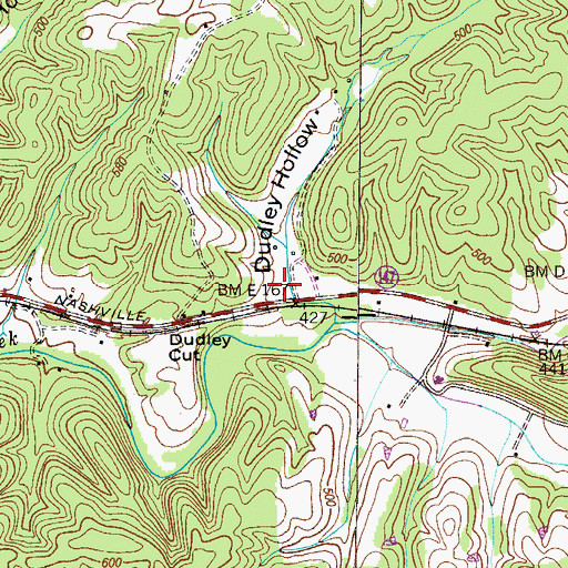 Topographic Map of Dudley Hollow, TN