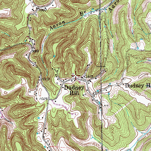 Topographic Map of Dudney Hill, TN