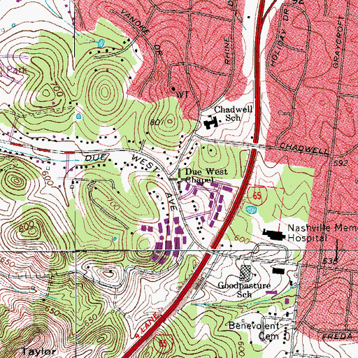 Topographic Map of Due West Chapel, TN