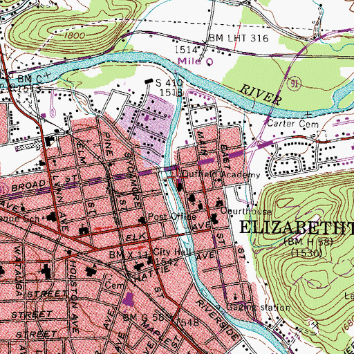 Topographic Map of Duffield Academy, TN