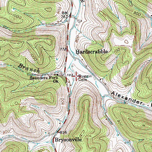 Topographic Map of Duggin Cemetery, TN