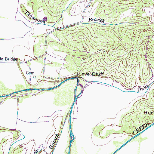 Topographic Map of Duke Branch, TN