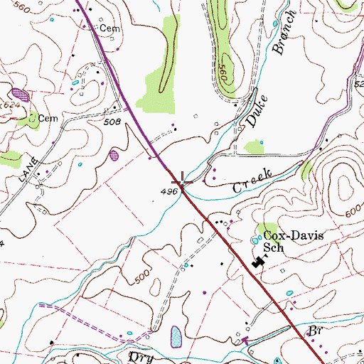 Topographic Map of Duke Branch, TN