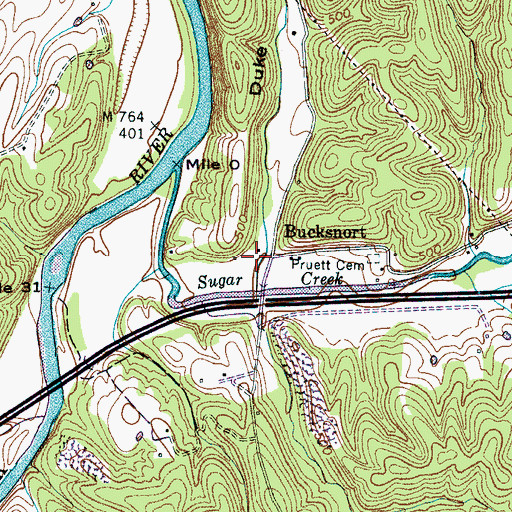 Topographic Map of Duke Hollow, TN