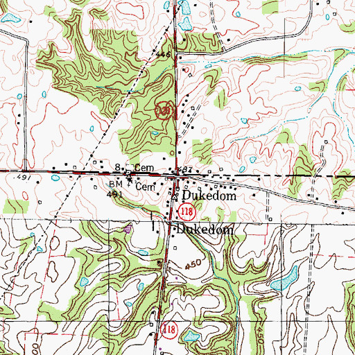 Topographic Map of Dukedom, TN