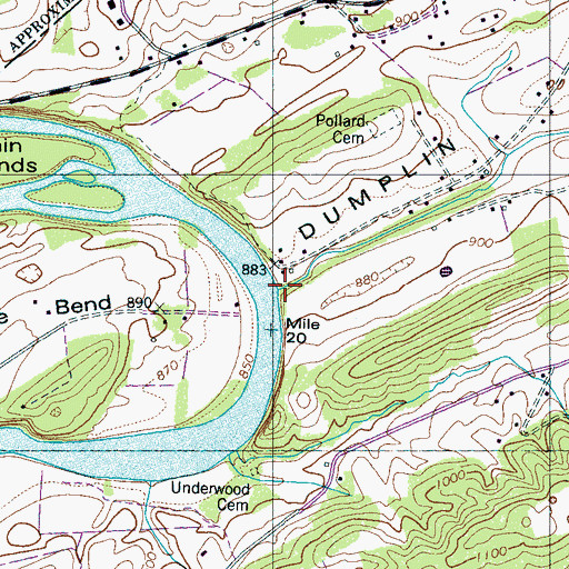 Topographic Map of Dumplin Creek, TN