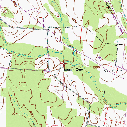 Topographic Map of Duncan Cemetery, TN