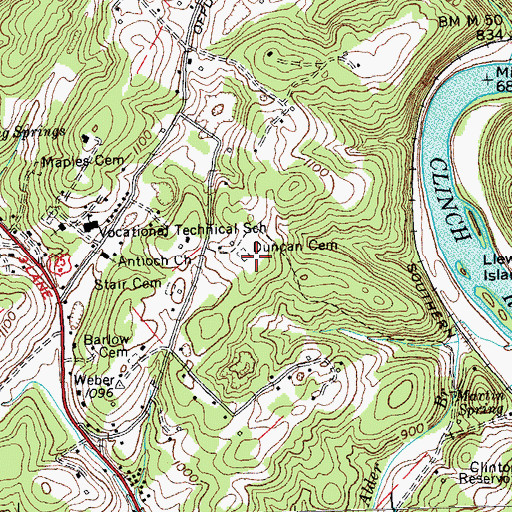 Topographic Map of Duncan Cemetery, TN