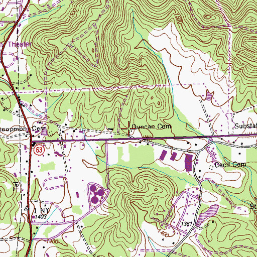 Topographic Map of Duncan Cemetery, TN