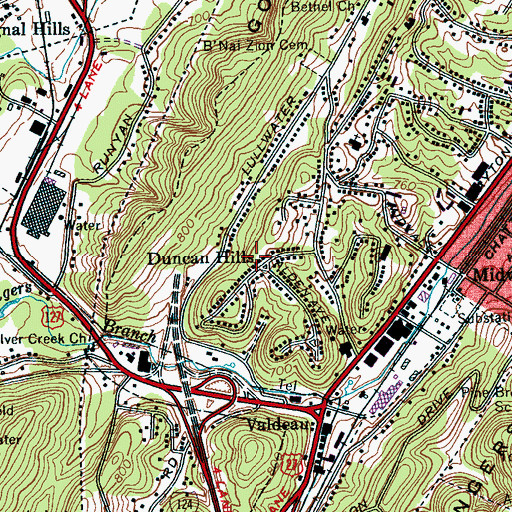 Topographic Map of Duncan Hills, TN
