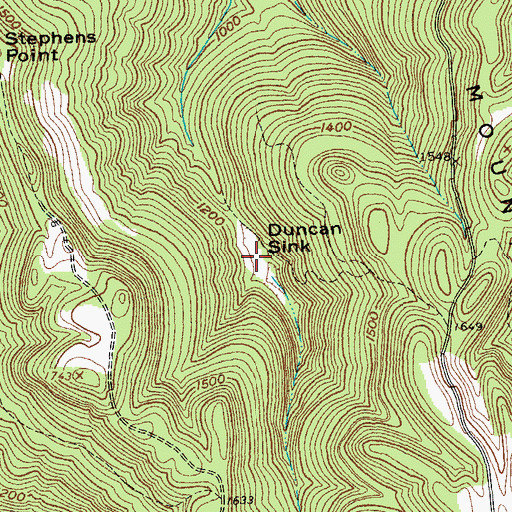 Topographic Map of Duncan Sink, TN