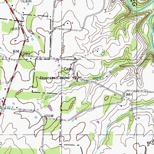 Topographic Map of Duncans Chapel, TN