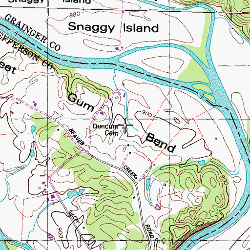 Topographic Map of Duncum Cemetery, TN