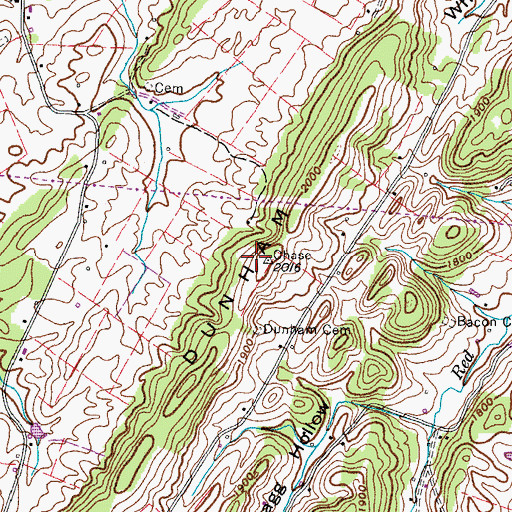 Topographic Map of Dunham Ridge, TN