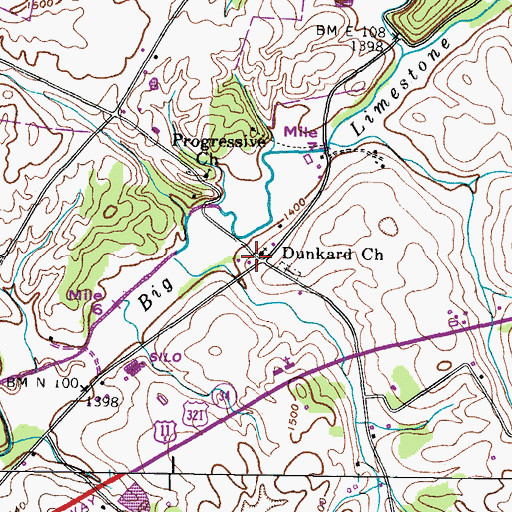 Topographic Map of Dunkard Church, TN